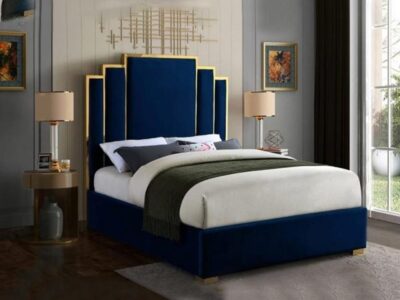 Velvet Upholstered Queen Size Bed