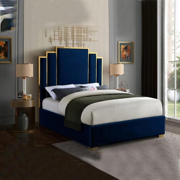 Velvet Upholstered Queen Size Bed